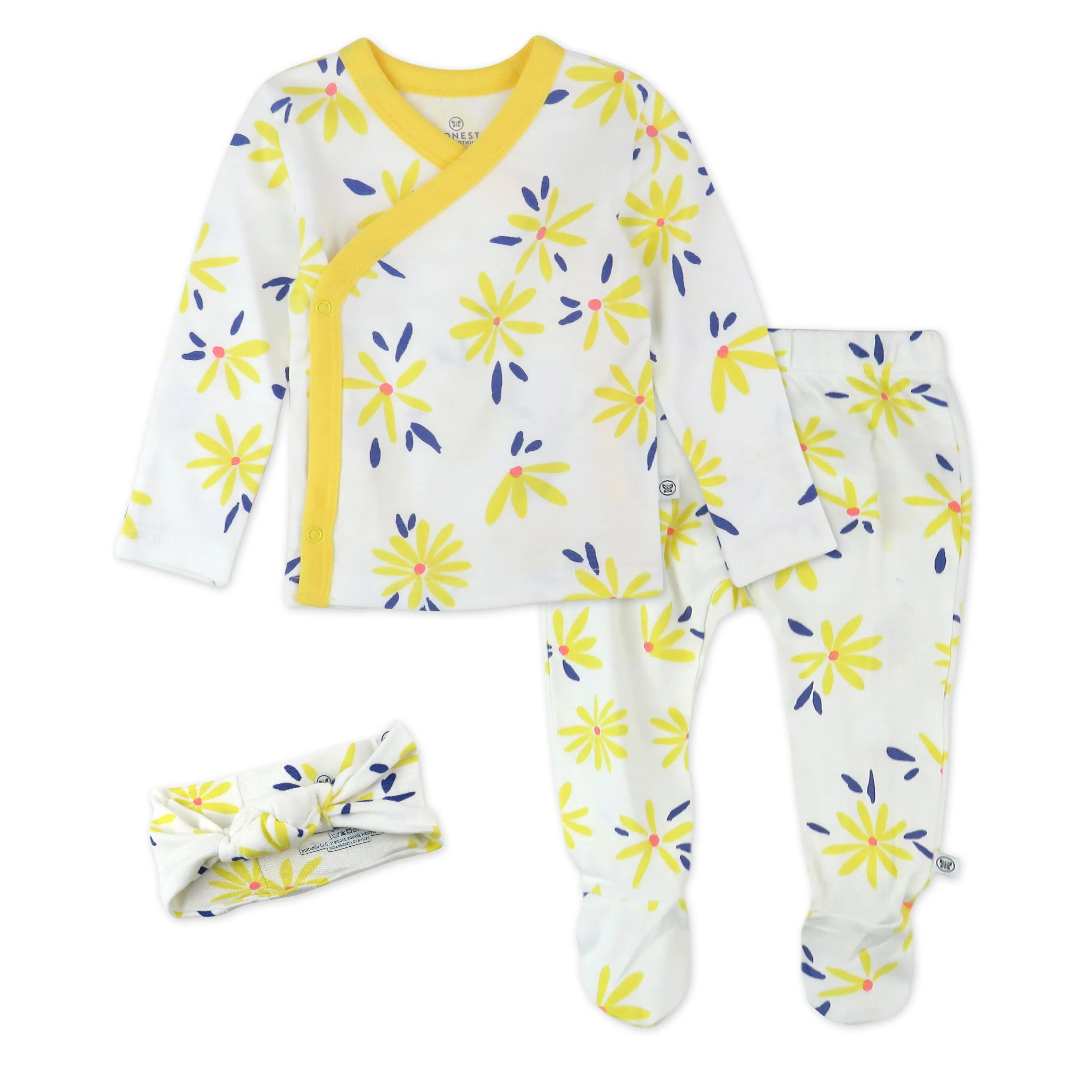 3-Piece Organic Cotton Side-Snap Top, Footed Pant and Beanie/Headband Set