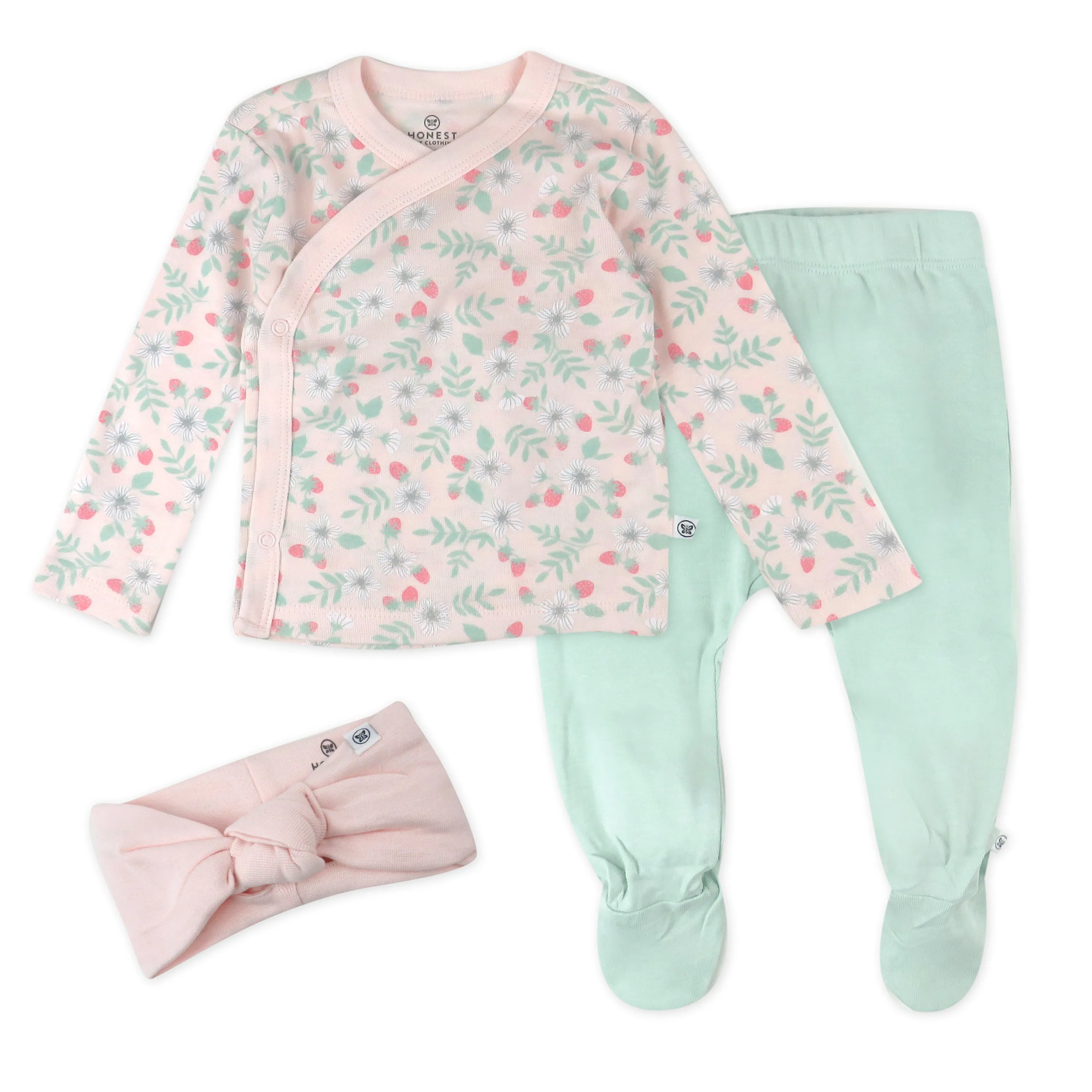 3-Piece Organic Cotton Side-Snap Top, Footed Pant and Beanie/Headband Set