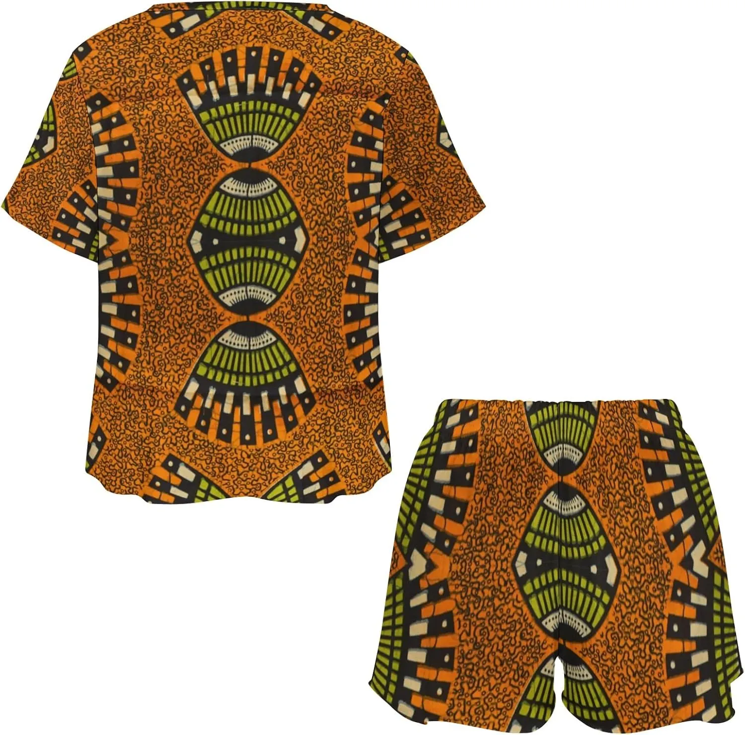 African Ankara Pattern Pajama Set for Women 2 Piece Sleepwear Loungewear Short Sleeve PJ S