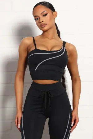 All You Got Active Contrast Stitch Super Soft Sports Bra - Black