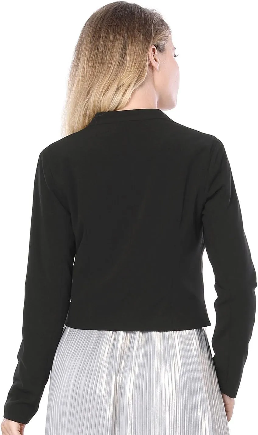 Allegra K Women's Work Office Suit Collarless Casual Cropped Blazer Jacket