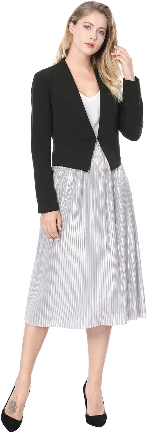 Allegra K Women's Work Office Suit Collarless Casual Cropped Blazer Jacket