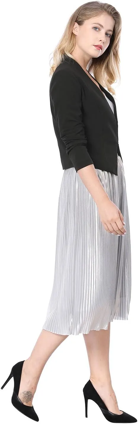 Allegra K Women's Work Office Suit Collarless Casual Cropped Blazer Jacket