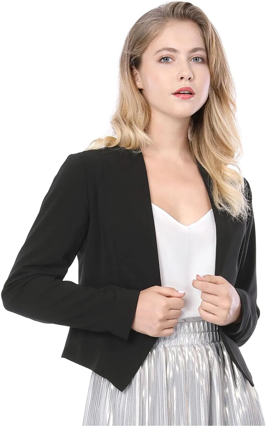 Allegra K Women's Work Office Suit Collarless Casual Cropped Blazer Jacket