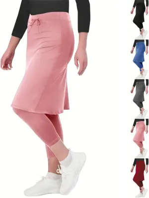Athletic Skirt with Leggings Tennis Knee Length Yoga High Waisted Drawstring Long Golf Skirted
