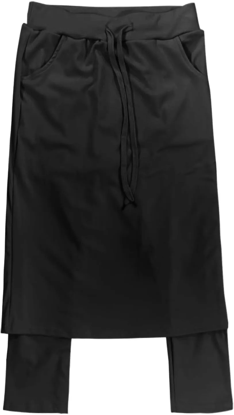 Athletic Skirt with Leggings Tennis Knee Length Yoga High Waisted Drawstring Long Golf Skirted
