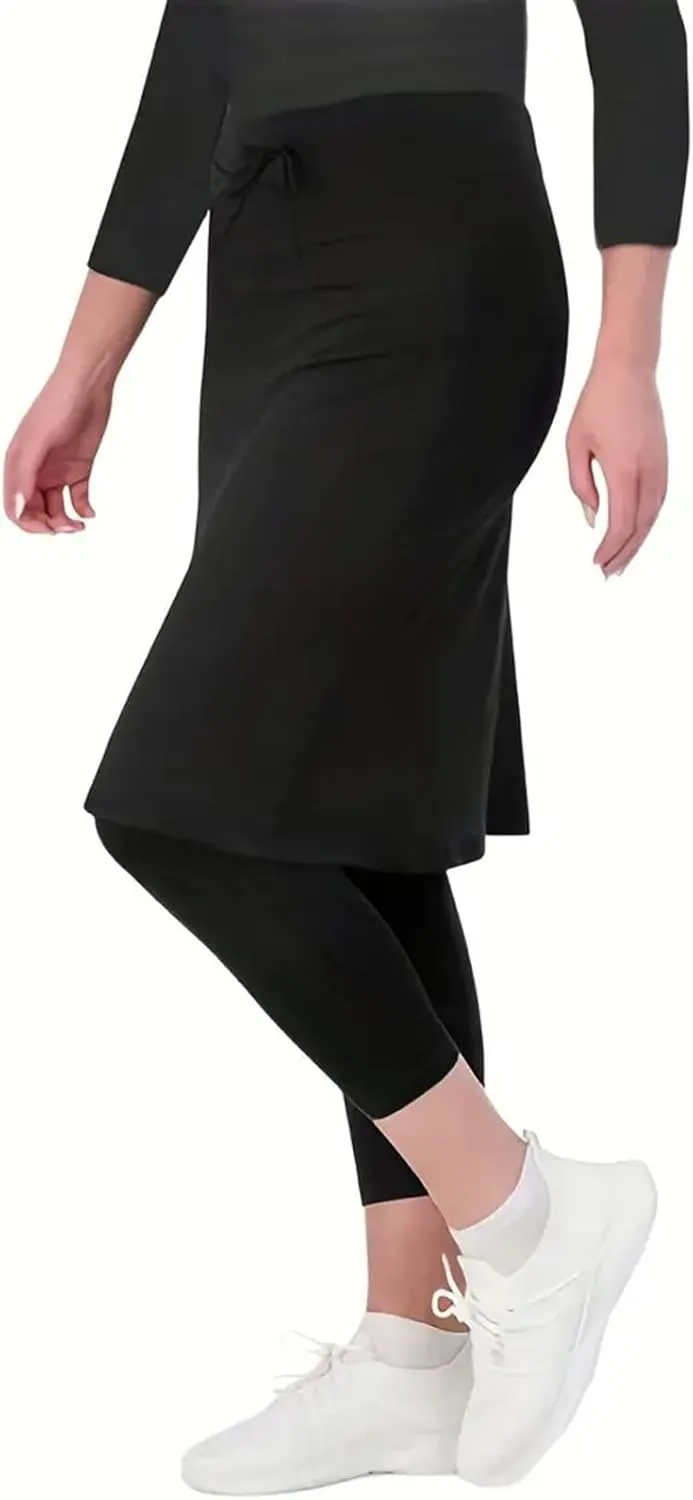 Athletic Skirt with Leggings Tennis Knee Length Yoga High Waisted Drawstring Long Golf Skirted