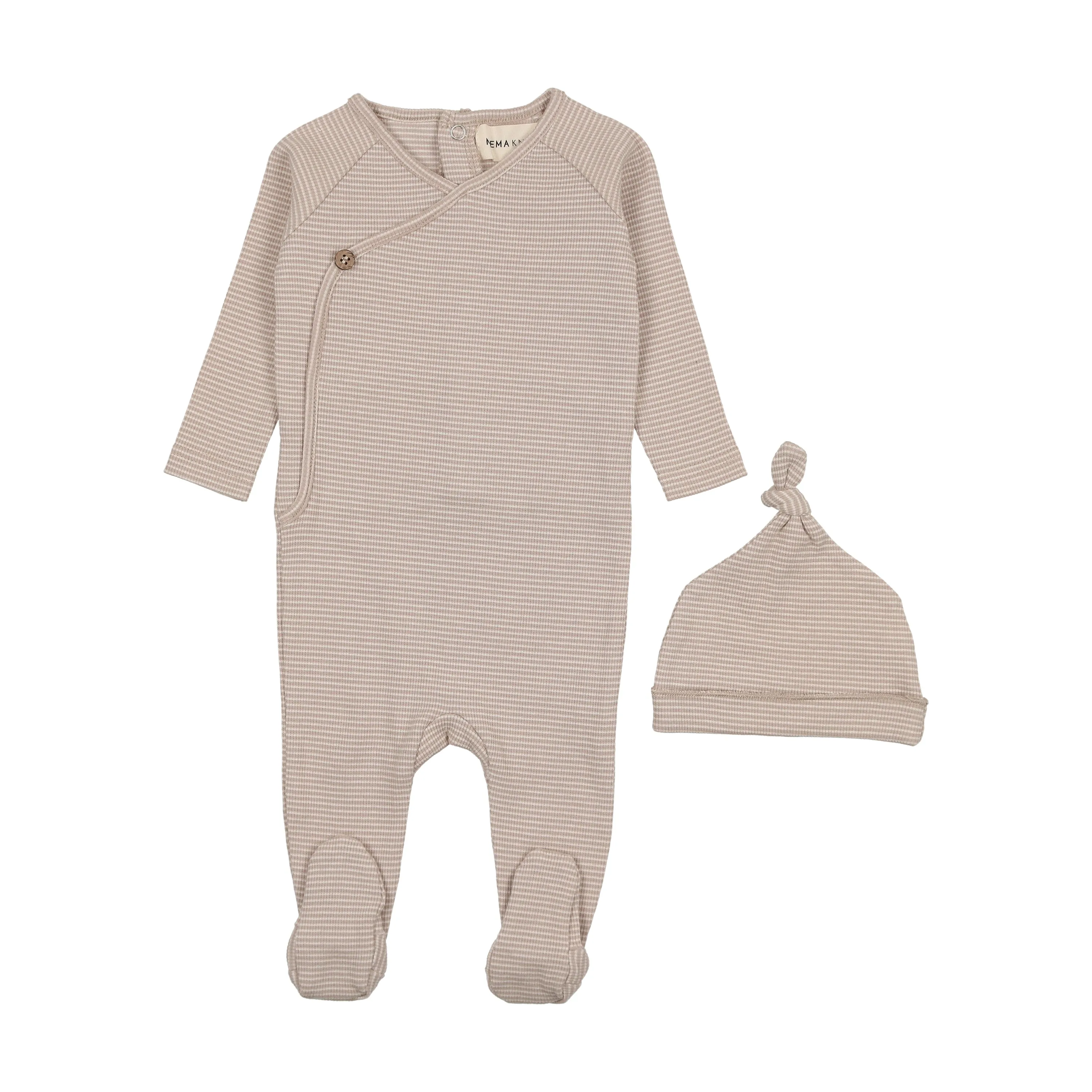 Baby Boy Footie   Hat | Thin Striped | Marshmallow\Taupe | Mema Knits | SS25