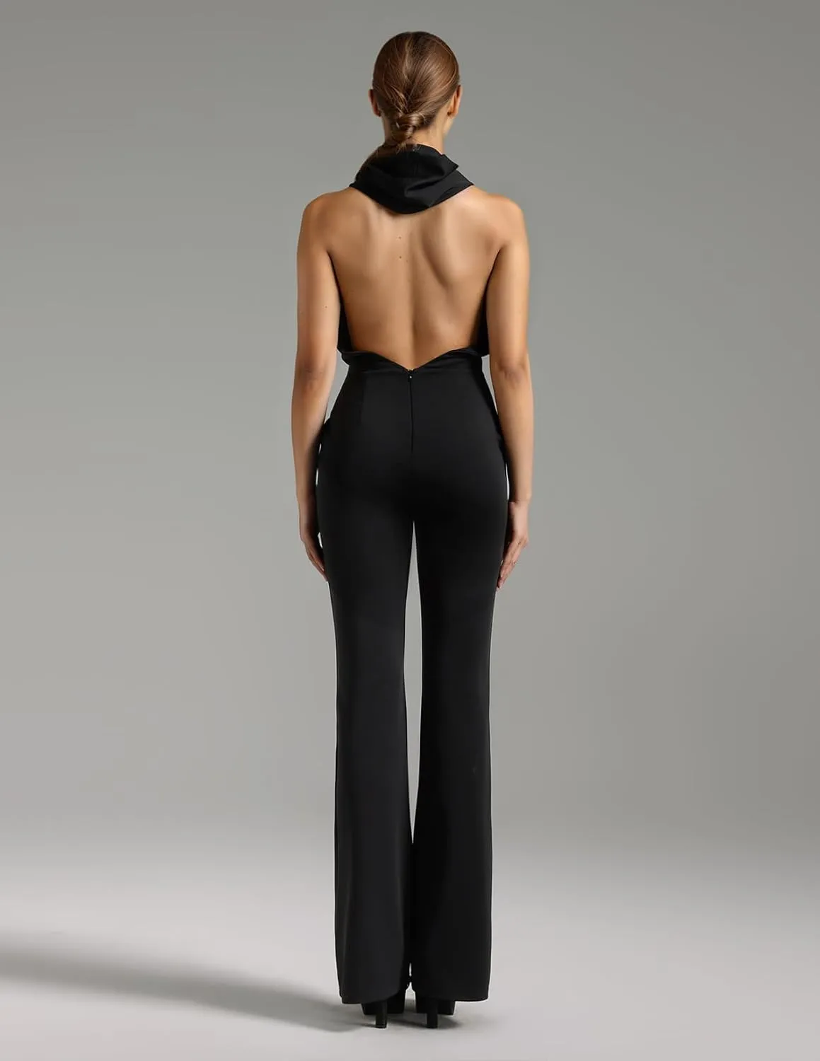 BELLA BARNETT Halter Black Jumpsuit For Women hooded jumpsuit women Sleeveless Sexy Jumpsuit