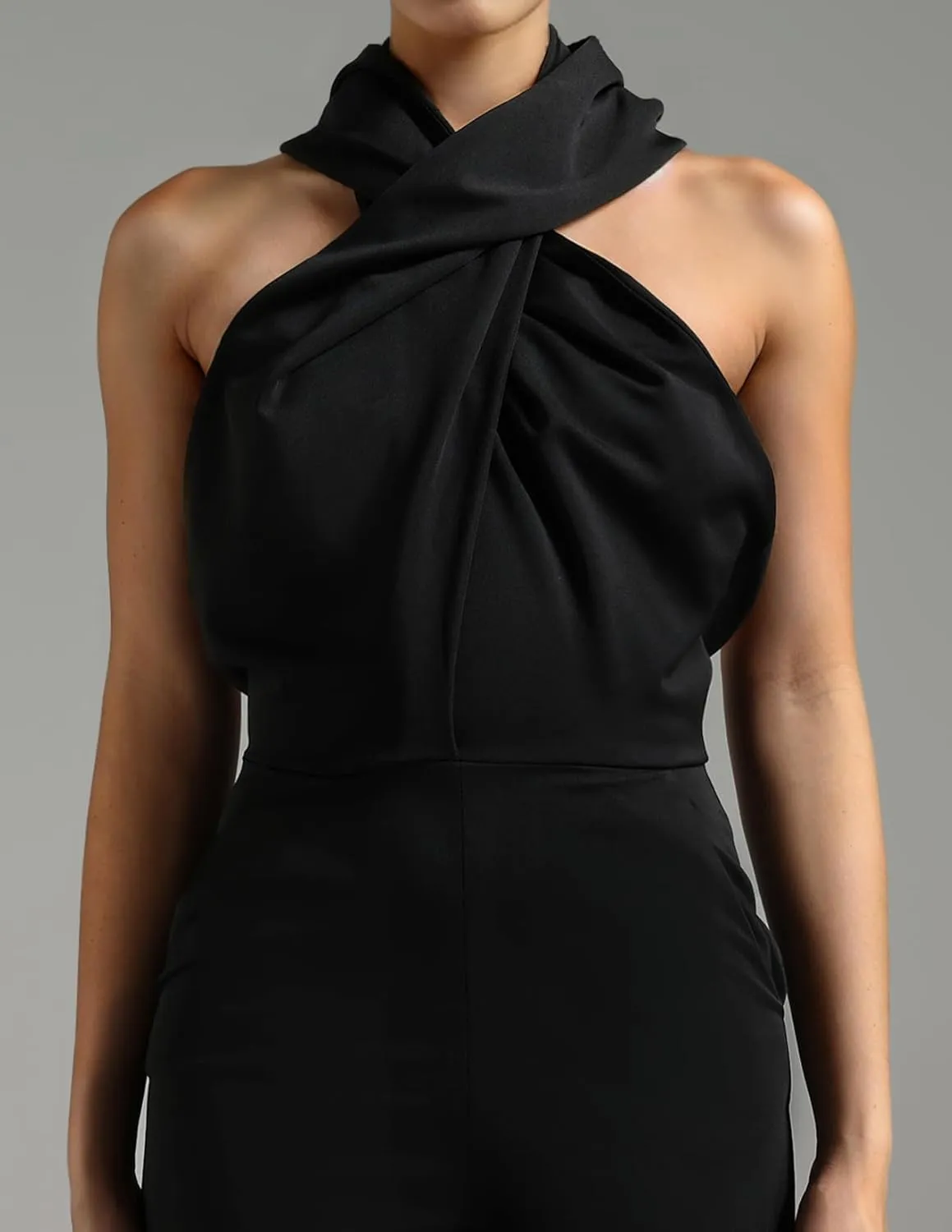 BELLA BARNETT Halter Black Jumpsuit For Women hooded jumpsuit women Sleeveless Sexy Jumpsuit