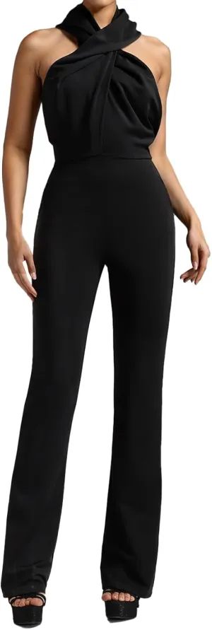 BELLA BARNETT Halter Black Jumpsuit For Women hooded jumpsuit women Sleeveless Sexy Jumpsuit