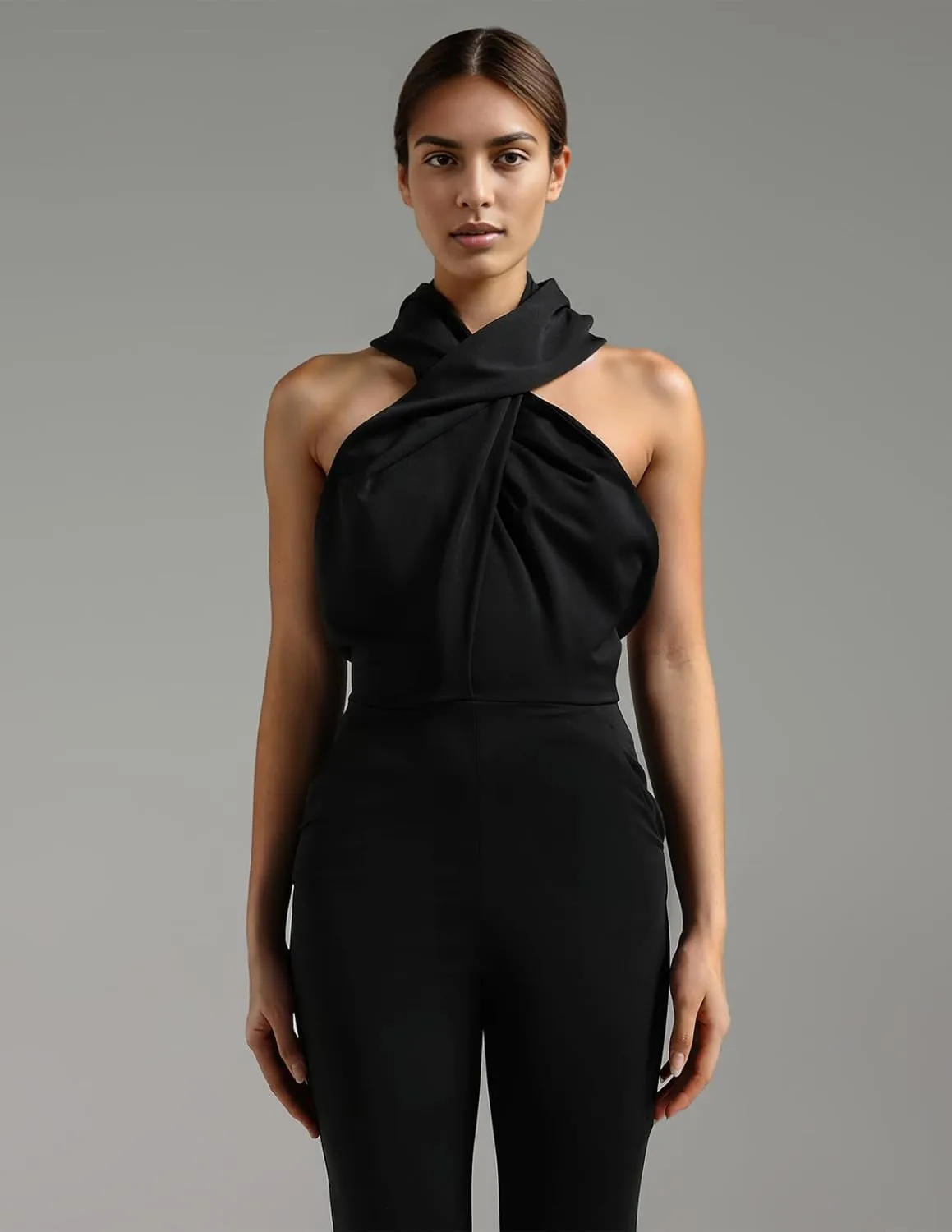 BELLA BARNETT Halter Black Jumpsuit For Women hooded jumpsuit women Sleeveless Sexy Jumpsuit