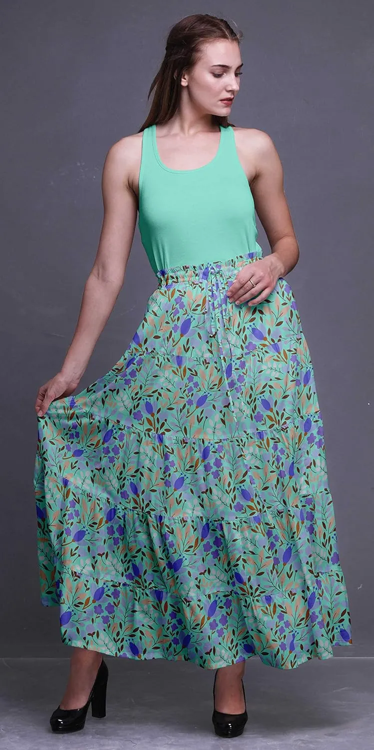 Bimba Printed Skirts for Women Long Length 5 Tier Cotton Skirt Boho Clothing