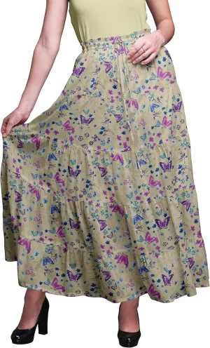 Bimba Printed Skirts for Women Long Length 5 Tier Cotton Skirt Boho Clothing