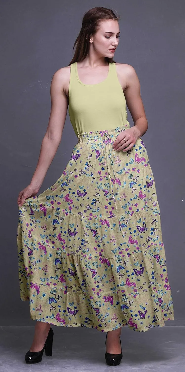Bimba Printed Skirts for Women Long Length 5 Tier Cotton Skirt Boho Clothing