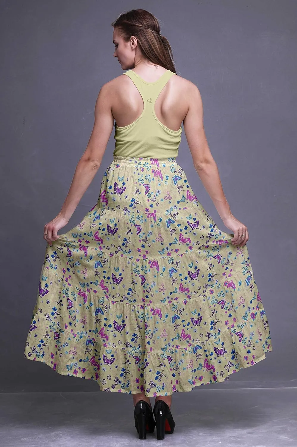 Bimba Printed Skirts for Women Long Length 5 Tier Cotton Skirt Boho Clothing
