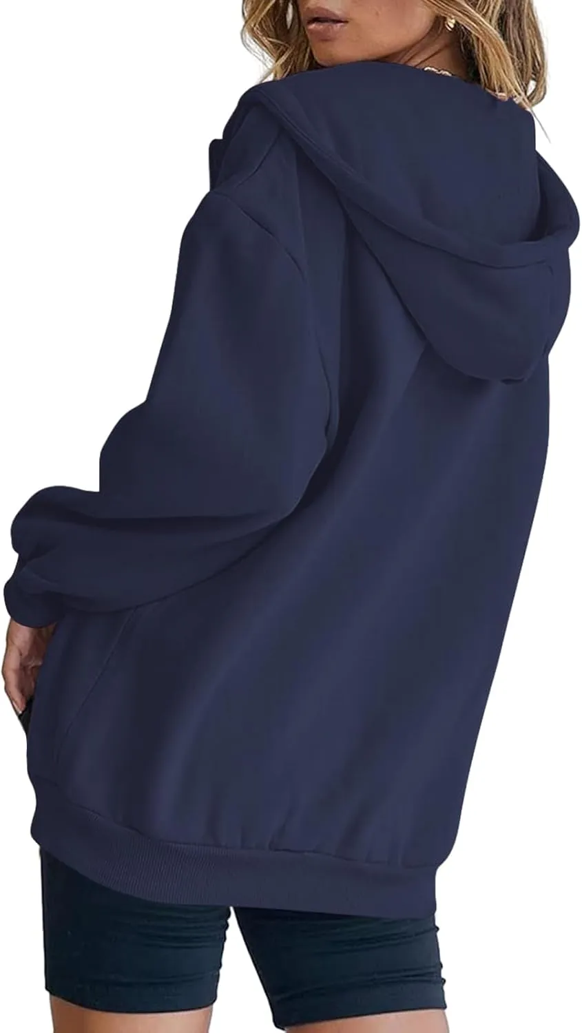 Bobeutou Womens Zip Up Y2K Hoodies Long Sleeve Fall Oversized Casual Drawstring Drop Shoulder Sweatshirts Jacket with Pocket