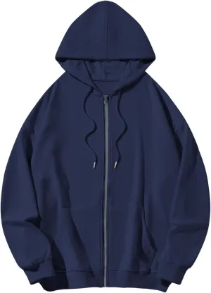 Bobeutou Womens Zip Up Y2K Hoodies Long Sleeve Fall Oversized Casual Drawstring Drop Shoulder Sweatshirts Jacket with Pocket