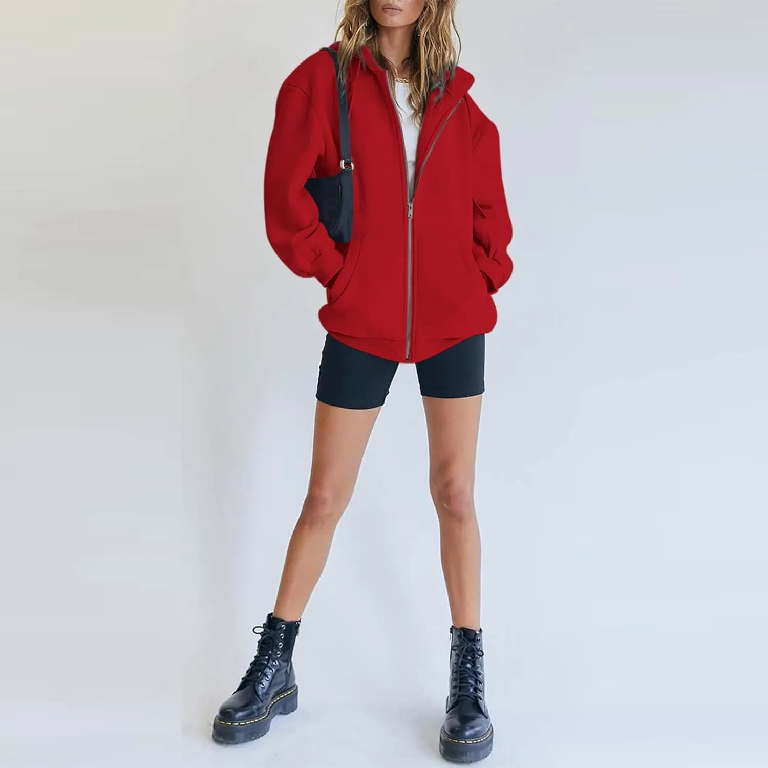 Bobeutou Womens Zip Up Y2K Hoodies Long Sleeve Fall Oversized Casual Drawstring Drop Shoulder Sweatshirts Jacket with Pocket