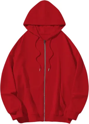 Bobeutou Womens Zip Up Y2K Hoodies Long Sleeve Fall Oversized Casual Drawstring Drop Shoulder Sweatshirts Jacket with Pocket