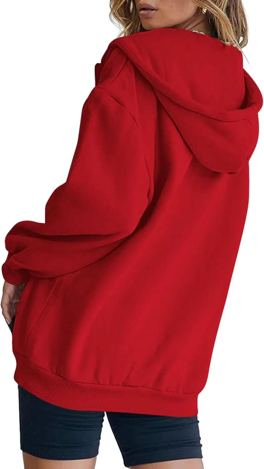 Bobeutou Womens Zip Up Y2K Hoodies Long Sleeve Fall Oversized Casual Drawstring Drop Shoulder Sweatshirts Jacket with Pocket
