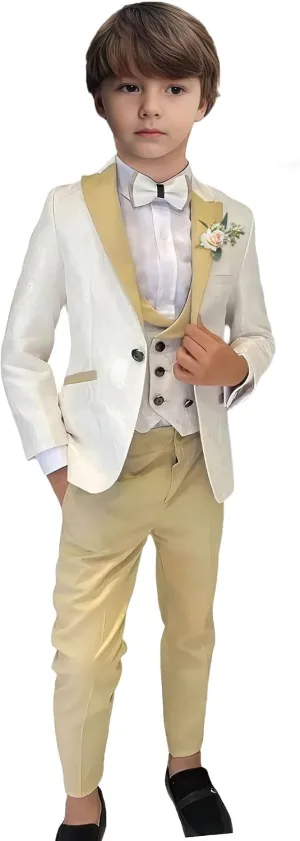 Boys Jacquard 3 Piece Suits Slim Fit Wedding Dinner Blazer Vest Pants Kids Tuxedo Suits for Boys Pageboy Ring Bearer Outfits