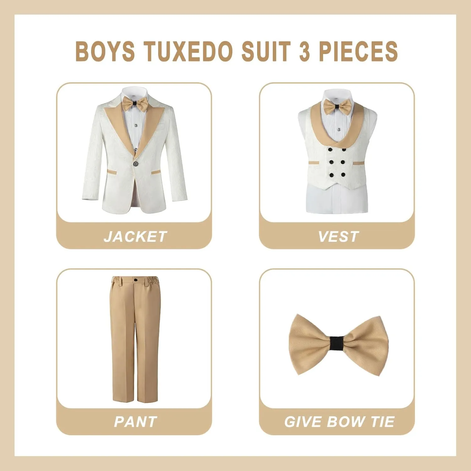 Boys Jacquard 3 Piece Suits Slim Fit Wedding Dinner Blazer Vest Pants Kids Tuxedo Suits for Boys Pageboy Ring Bearer Outfits