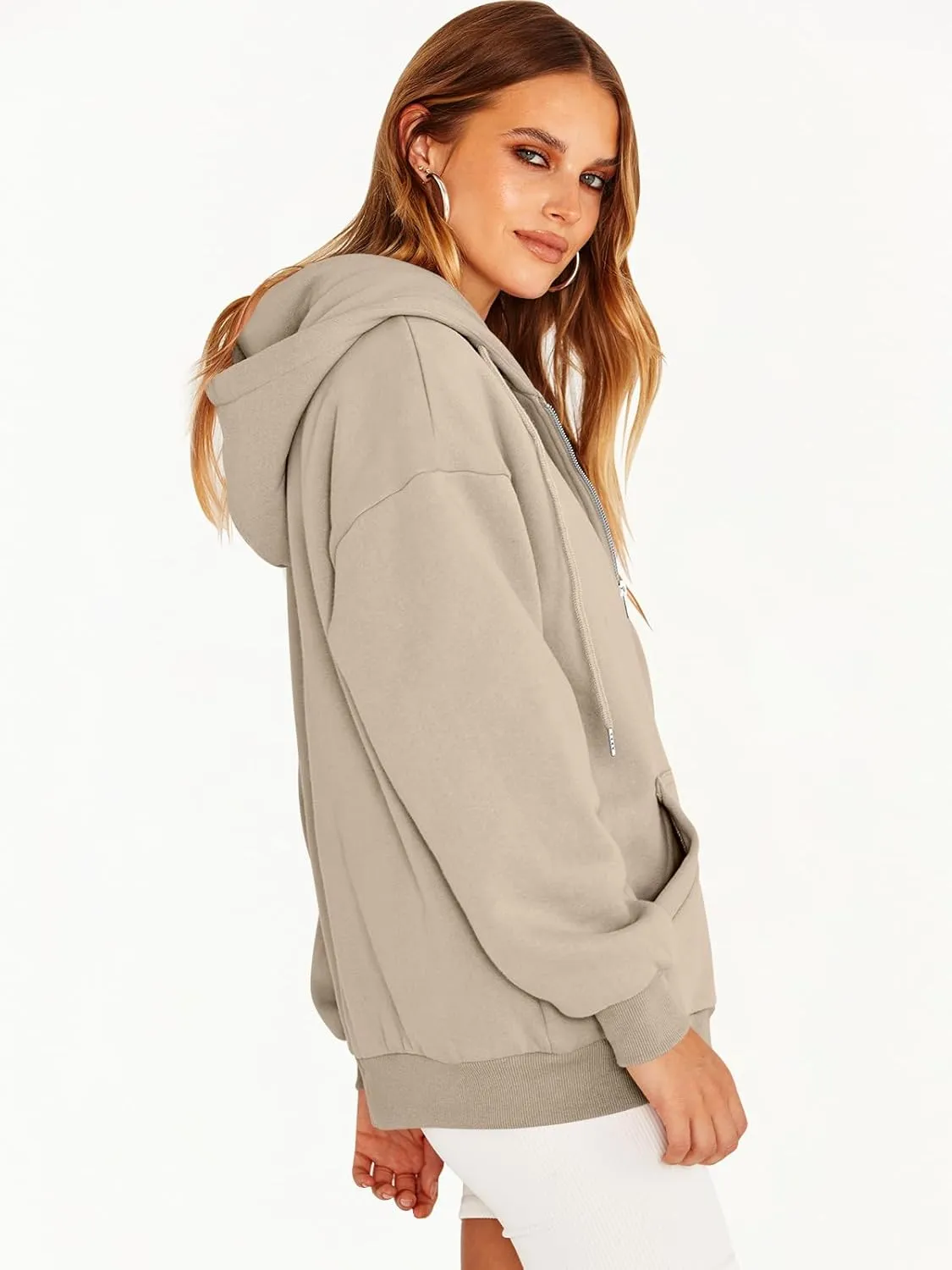 Caracilia Womens Zip Up Hoodies Oversized Long Sleeve Sweatshirts Casual Y2K Hoodie 2024 Fall Jacket with Pockets