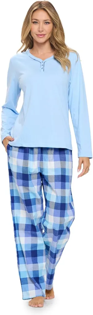 Casual Nights Women's Jersey Knit Long-Sleeve Top and Soft Flannel Bottom Pajama Set