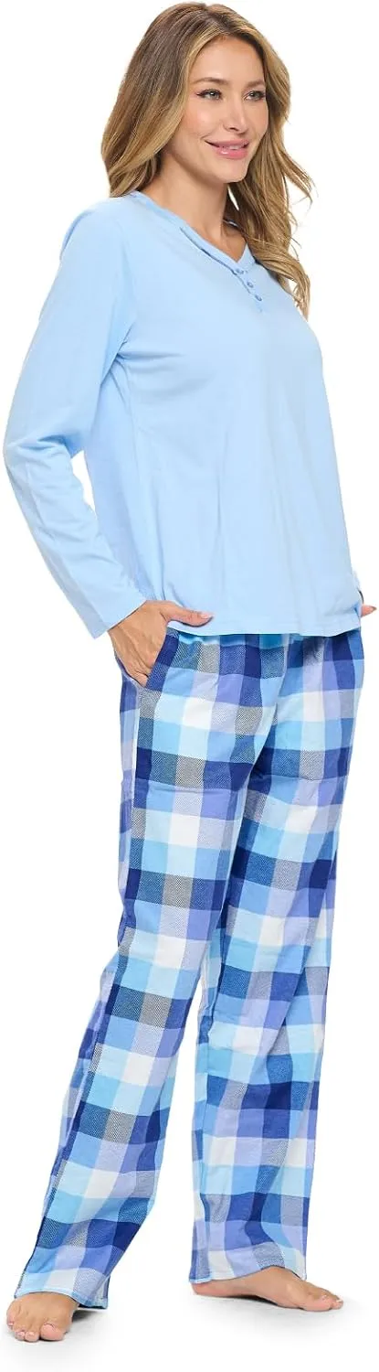 Casual Nights Women's Jersey Knit Long-Sleeve Top and Soft Flannel Bottom Pajama Set