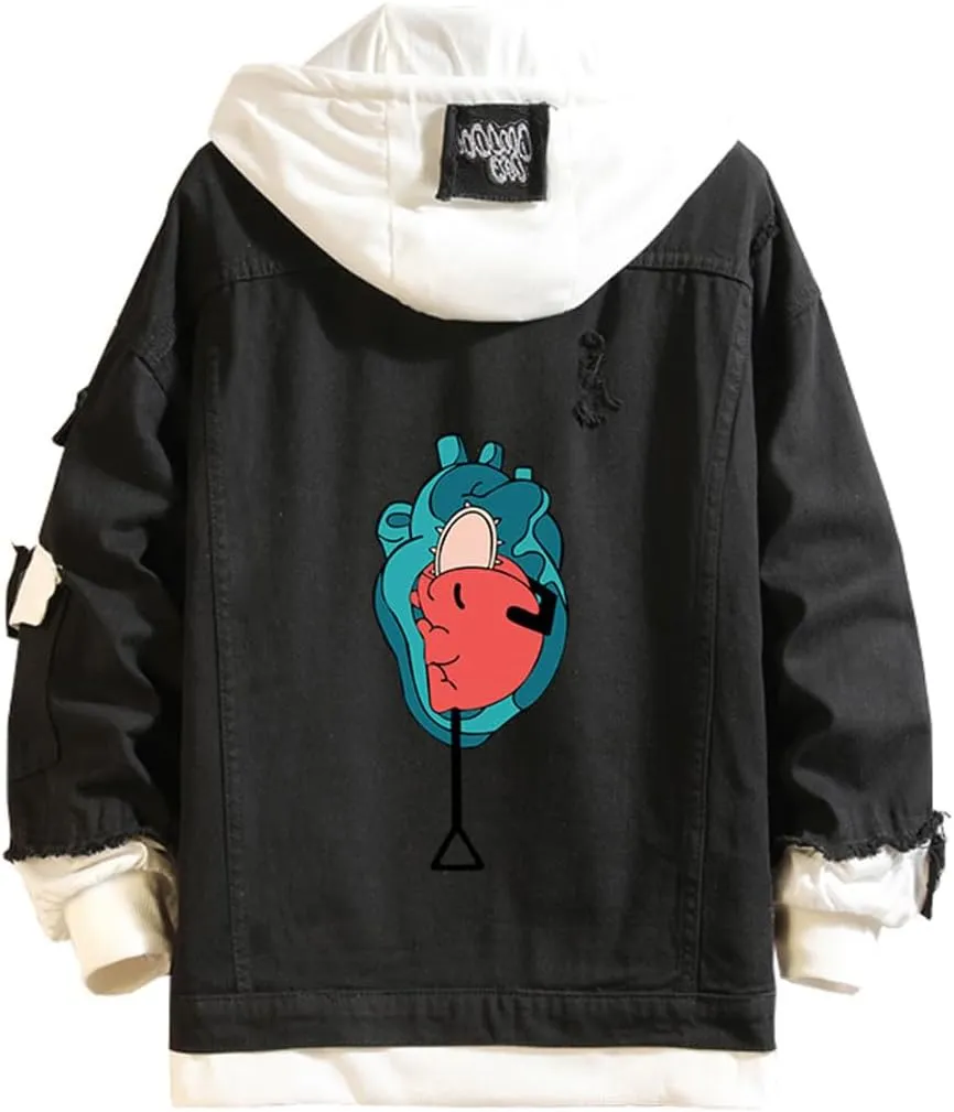 Chainsawman Cosplay Jeans Jacket Anime Makima Denji Cosplay Denim Jacket Hoodie Long Sleeves Novelty Coat for Unisex