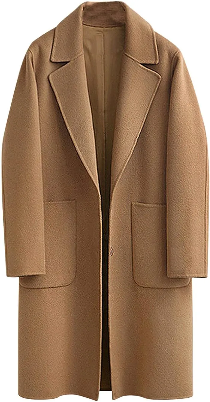 chouyatou Women's Winter Casual Single Breasted Long Wool Coat Formal Office Wool Overcoat
