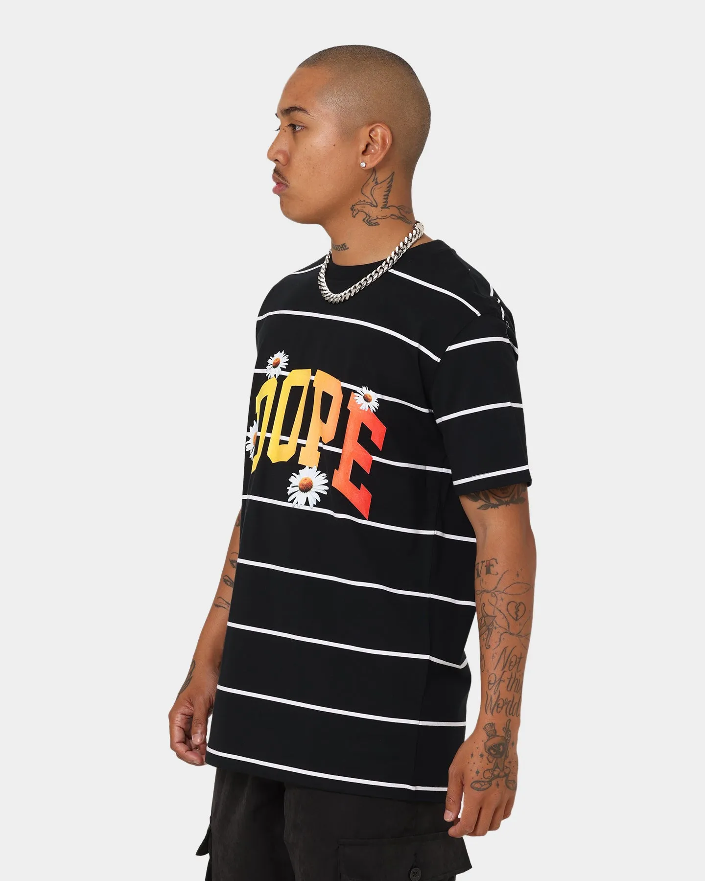 Dope Daisy Stripe T-Shirt Black/White/Multi-Coloured