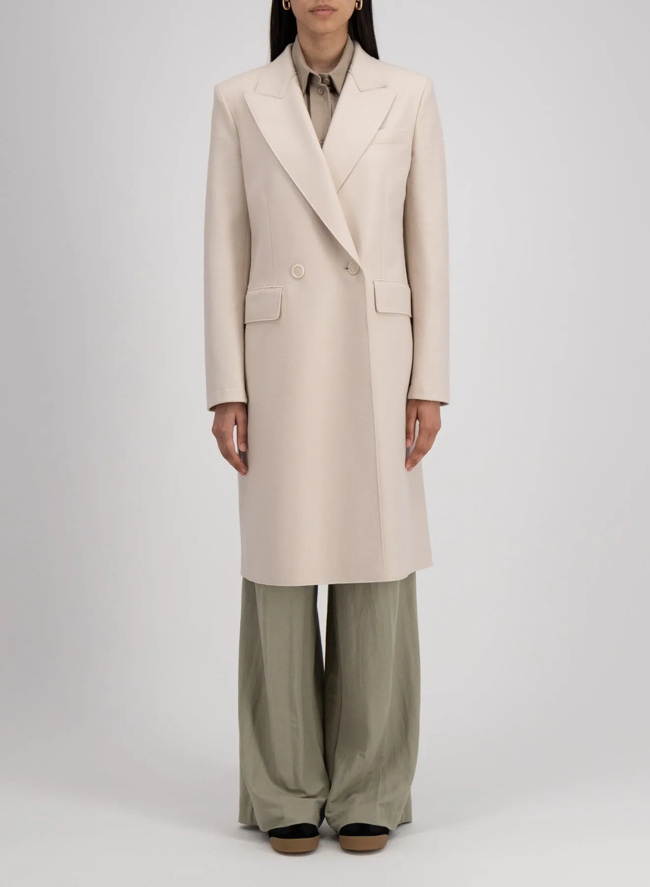 Double breasted coat light pressed wool