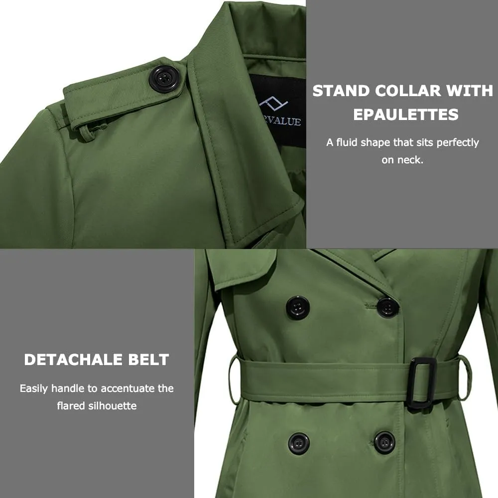 FARVALUE Women's Long Trenchcoat Double Breasted Trench Coat Water Resistant Classic Peacoat with Belt