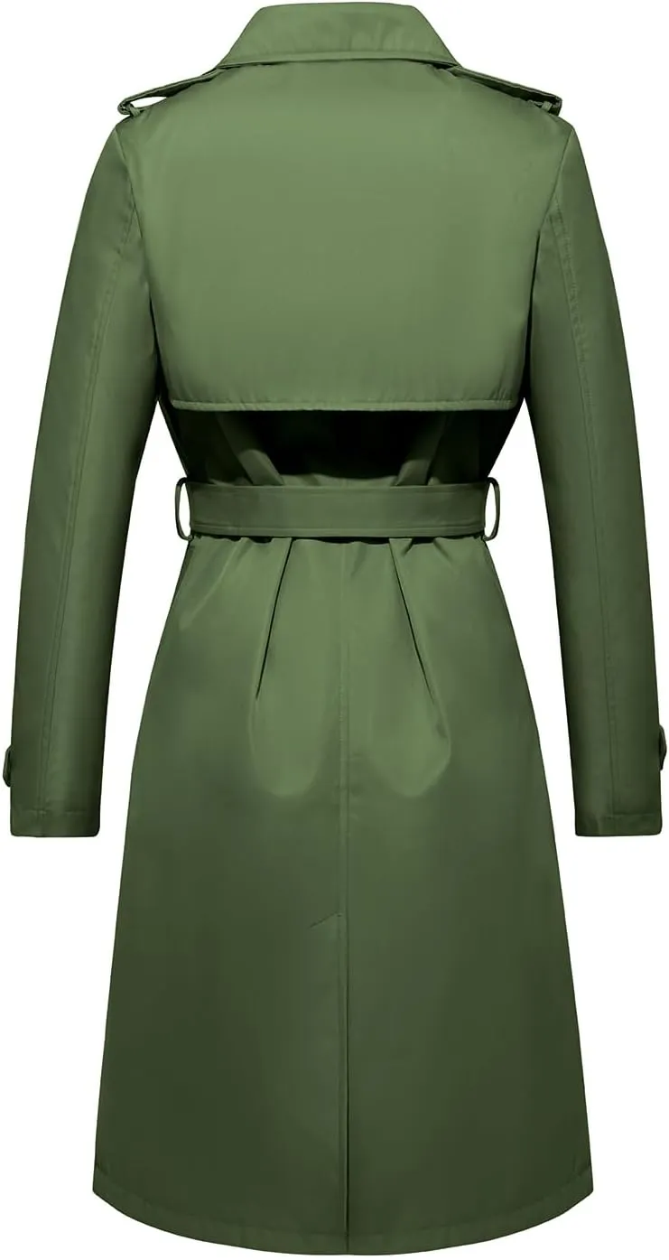 FARVALUE Women's Long Trenchcoat Double Breasted Trench Coat Water Resistant Classic Peacoat with Belt