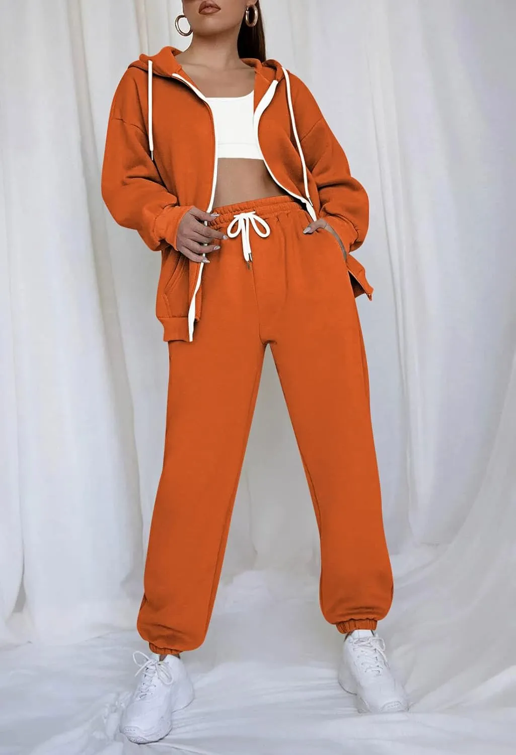 Fixmatti Womens Tracksuit Zip Up Hoodie Sweatsuits 2 Pieces Jogger Sets with Pockets