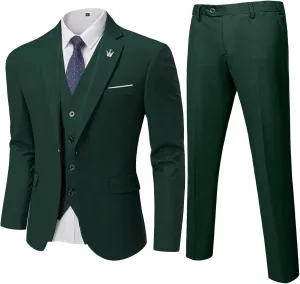 Hihawk Men's Slim Fit 3 Pieces Suit, One Button Blazer Set, Jacket Vest and Pants for Wedding Party Business Prom