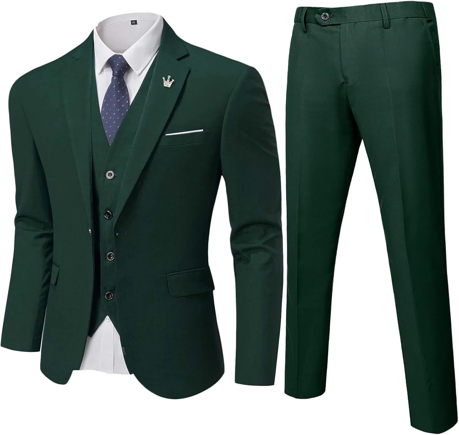 Hihawk Men's Slim Fit 3 Pieces Suit, One Button Blazer Set, Jacket Vest and Pants for Wedding Party Business Prom