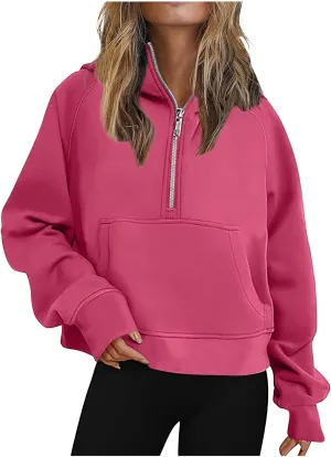 Hoodies for Women Half Zip Long Sleeve Fleece Cropped Sweatshirts Plus Size Loose Casual Fashion Pullover with Pocket