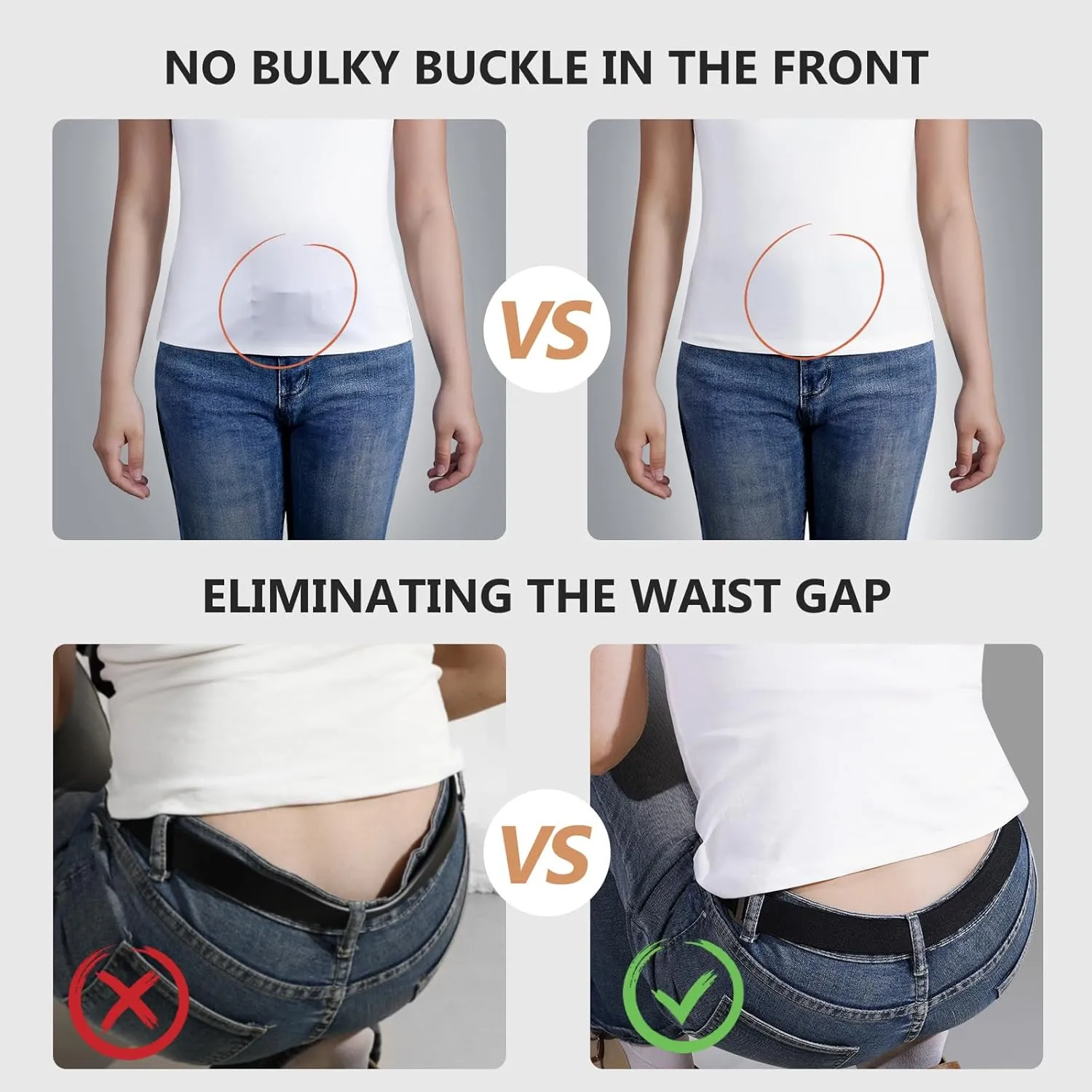 JASGOOD 2 Pack Women Stretch Belt No Show Elastic Web Strap Belt with Flat Buckle for Jeans Pants Dresses