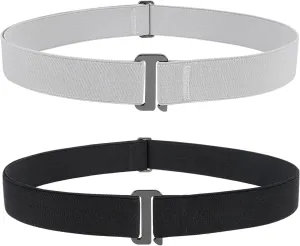 JASGOOD 2 Pack Women Stretch Belt No Show Elastic Web Strap Belt with Flat Buckle for Jeans Pants Dresses