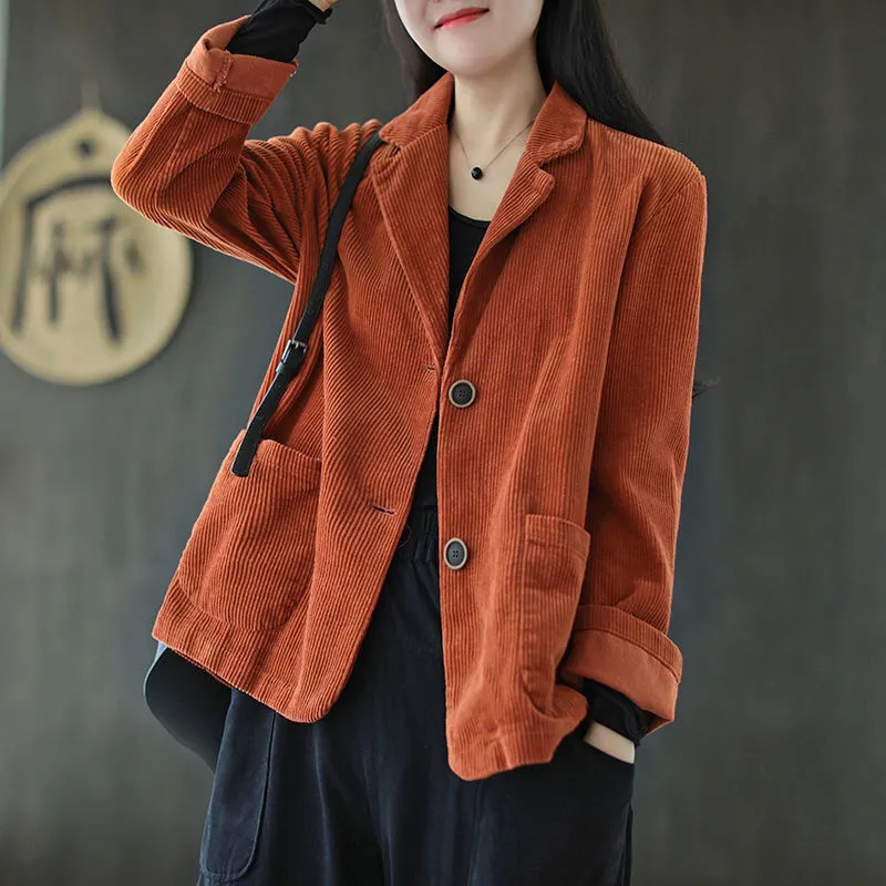 Joskaa Christmas Gift Blazers Women Corduroy Daily Popular Oversized Notched Vintage Pure Harajuku Simple Stylish Autumn All-match Retro Ins College