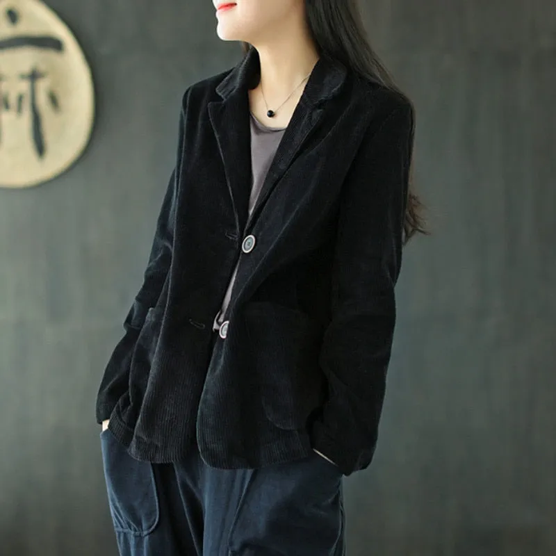Joskaa Christmas Gift Blazers Women Corduroy Daily Popular Oversized Notched Vintage Pure Harajuku Simple Stylish Autumn All-match Retro Ins College