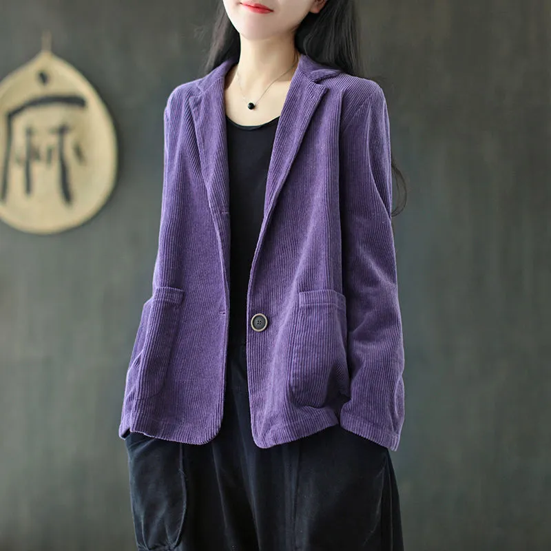 Joskaa Christmas Gift Blazers Women Corduroy Daily Popular Oversized Notched Vintage Pure Harajuku Simple Stylish Autumn All-match Retro Ins College