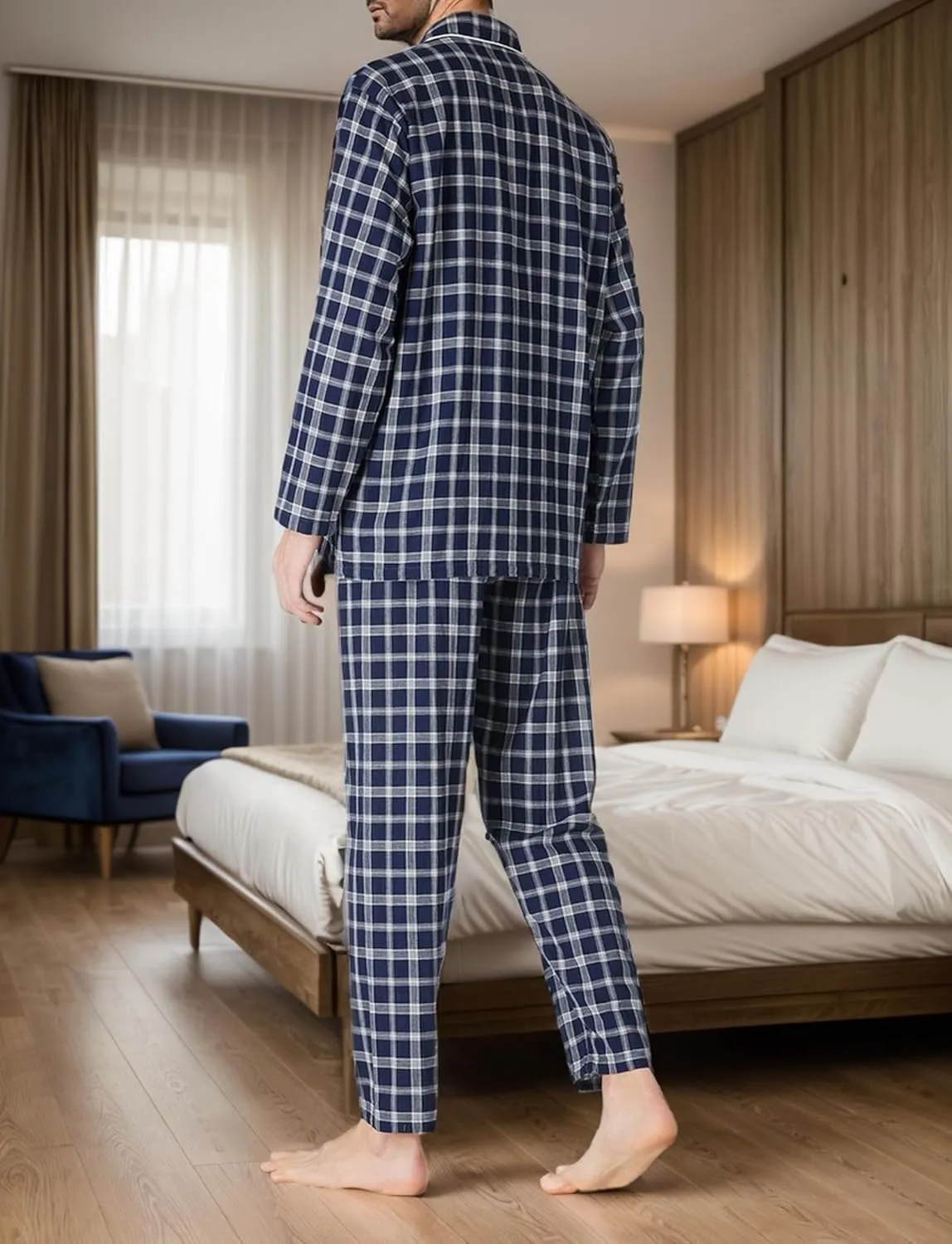 JSTEX Fannel Pajamas for Men 100% Cotton Pajama Set Long Sleeve Button Down Men's Sleepwear Soft Mens Pjs Set