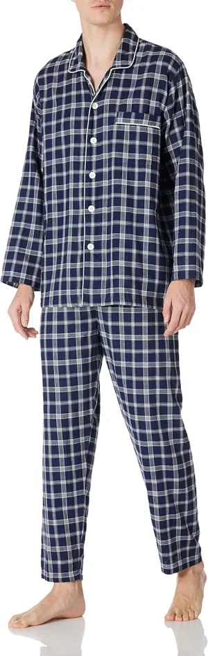 JSTEX Fannel Pajamas for Men 100% Cotton Pajama Set Long Sleeve Button Down Men's Sleepwear Soft Mens Pjs Set