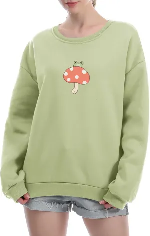 KEEVICI Women Cute Frog Sweatshirt Kawaii Mushroom Hoodie for Teen Girls Aesthetic Cottagecore Clothes Feminino Hoodies