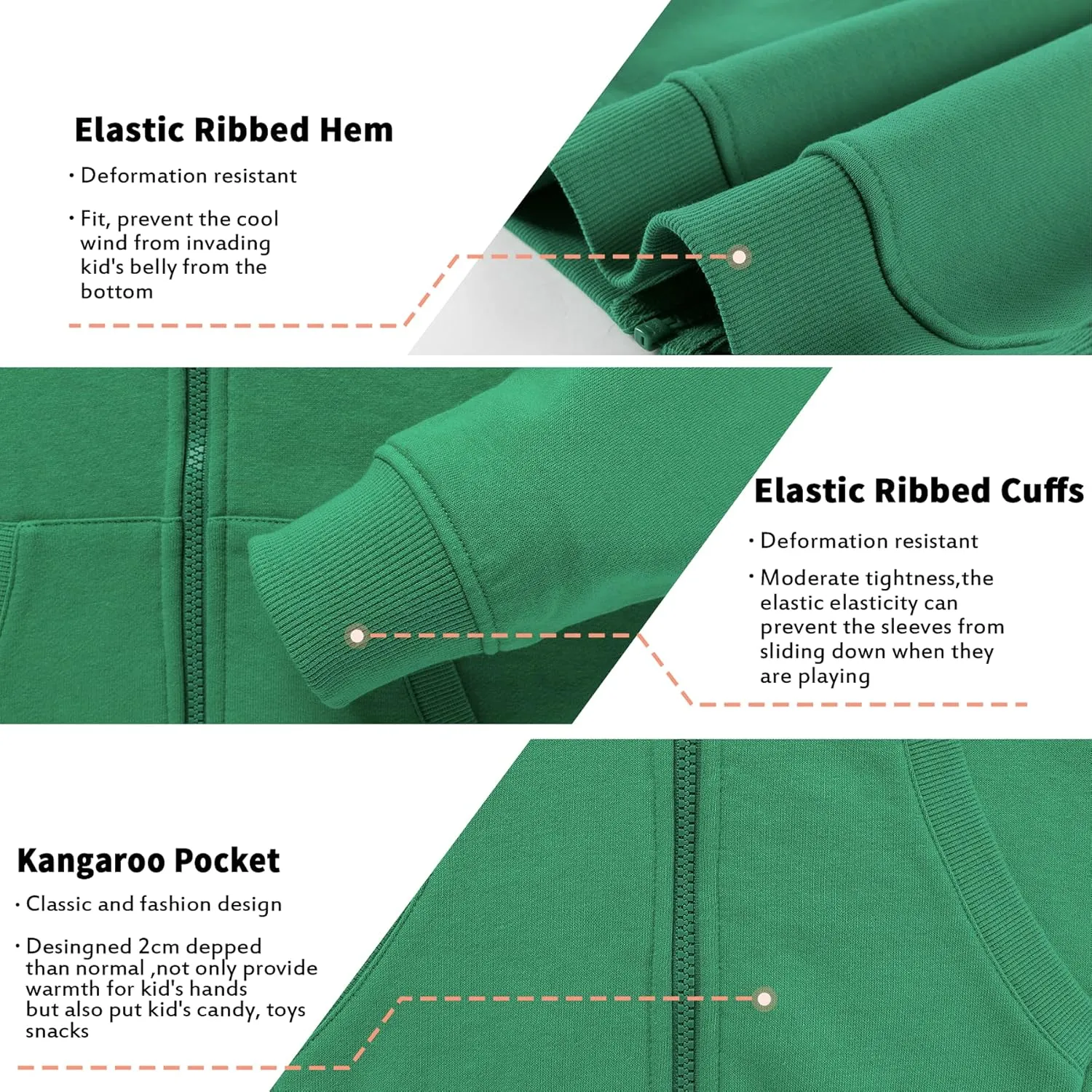 KIDNATION Kids Zip Up Hoodies Soft Fleece Hoodie Antistatic Fabric Hooded Sweatshirt with Pocket for Boys or Girls 4-14 Years
