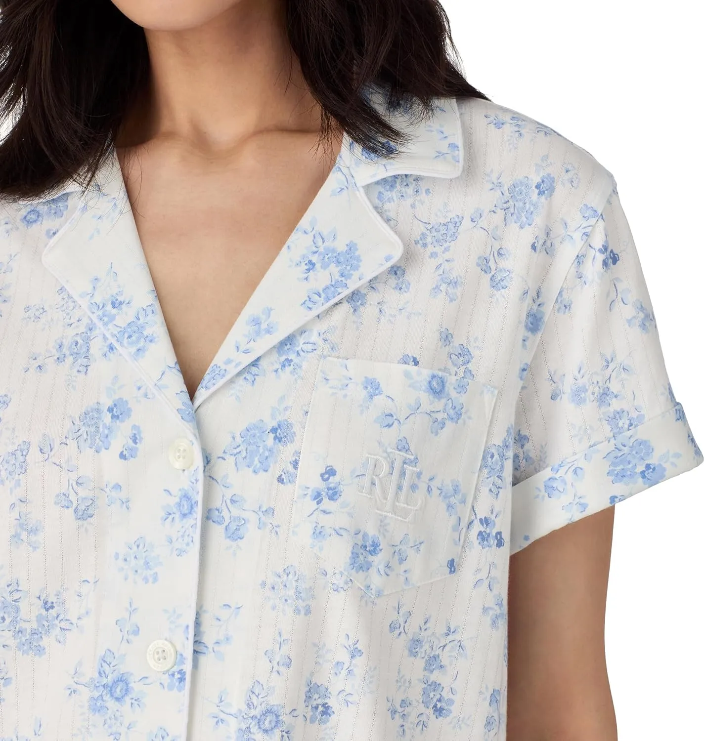 Lauren Ralph Lauren Women's Short Sleeve Notch Collar Cropped Pant Pj Set